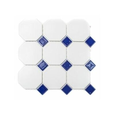 Octagon white blue 10x10,MOZAĪKFLĪZES